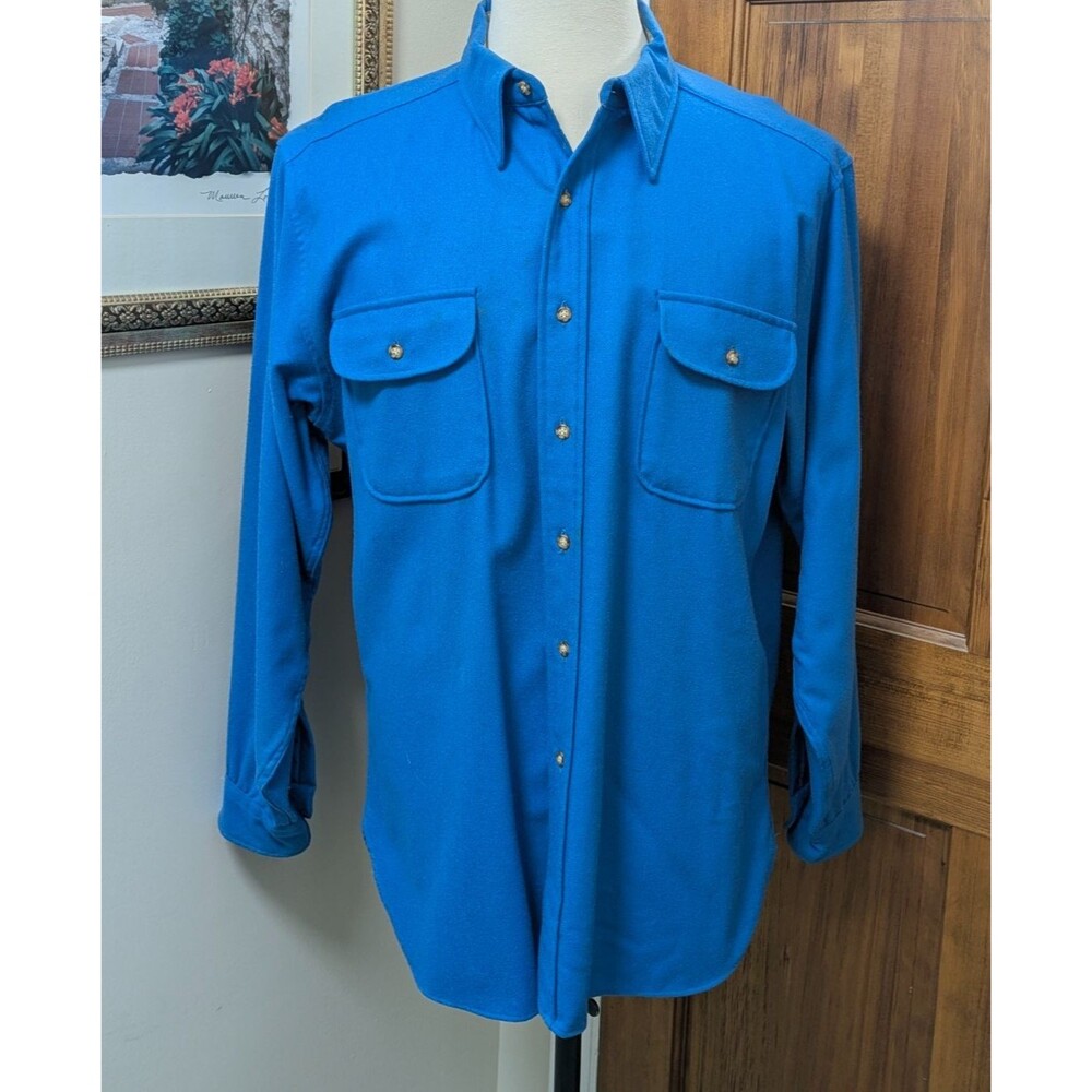 Vtg 80s Pendleton XL Wool Shacket Turquoise Blue Button Down Field CPO Flaw